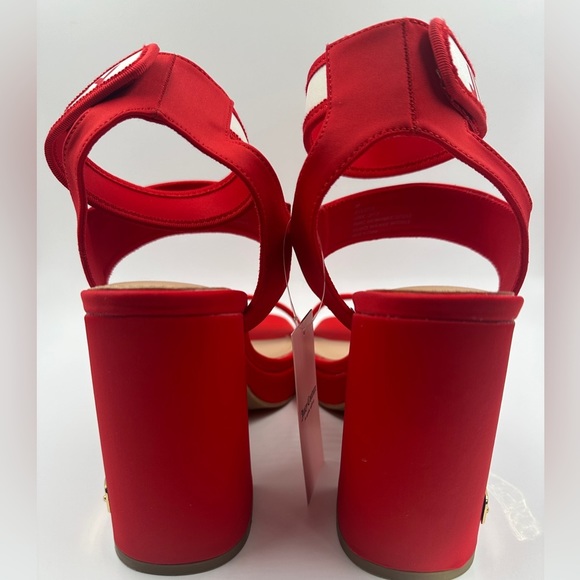 Juicy Couture Glisten Platform Heels Womens 8 Red Ankle Strap Shoes Blook Heel - Picture 4 of 9